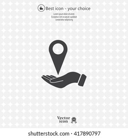 Illustration of wo hands protecting or giving a map mark