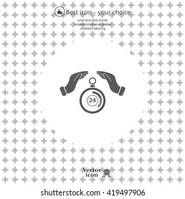 Illustration of wo hands protecting or giving a timer



