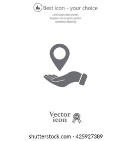 Illustration of wo hands protecting or giving a map mark