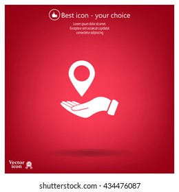 Illustration of wo hands protecting or giving a map mark