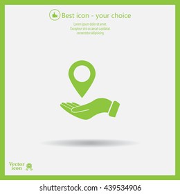 Illustration of wo hands protecting or giving a map mark