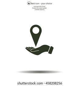 Illustration of wo hands protecting or giving a map mark