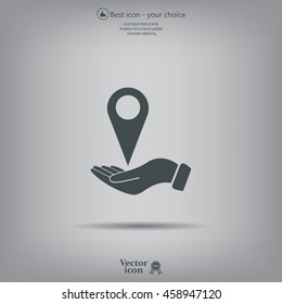 Illustration of wo hands protecting or giving a map mark