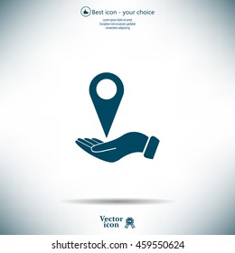 Illustration of wo hands protecting or giving a map mark