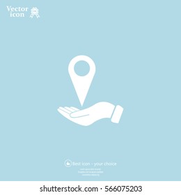 Illustration of wo hands protecting or giving a map mark