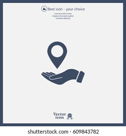 Illustration of wo hands protecting or giving a map mark