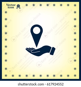 Illustration of wo hands protecting or giving a map mark