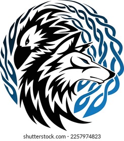 Illustration of wolf and bird. Vector illustration, isolated object.