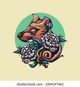 Illustration wolf with flowers design vector