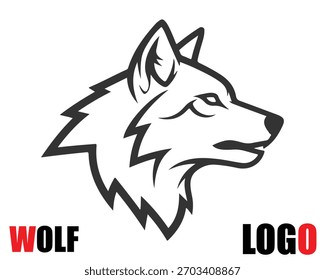Illustration of a wolf head isolated on white background, rendered in a minimalist style, perfect for use as a logo or graphic element in various design projects and branding materials