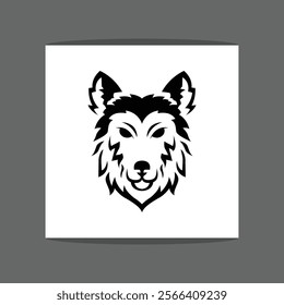 Illustration of a wolf head logo with pointed ears and a friendly expression