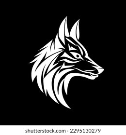 Illustration of a wolf head symbol, perfect for badge labels, logos, t-shirt designs, symbols, mascots and tattoos on black