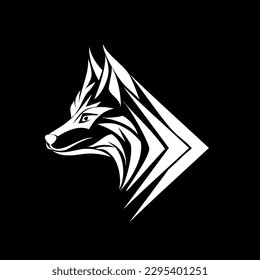 Illustration of a wolf head symbol, perfect for badge labels, logos, t-shirt designs, symbols, mascots and tattoos on black backdrop