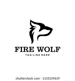 Illustration wolf head which shaped like a burning fire logo design