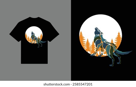  Illustration Wolf howling at the moon t-shirt design