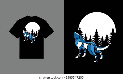  Illustration Wolf howling at the moon t-shirt design