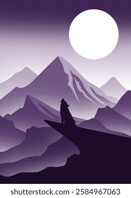 illustration of a wolf howling on the edge of a cliff