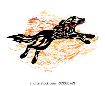 Illustration of a wolf on a colored grunge background