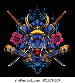 illustration of wolf samurai with japanese flower available for your custom project