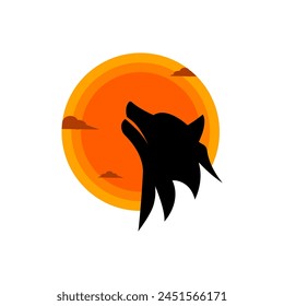 illustration of a wolf silhouette with sunset background