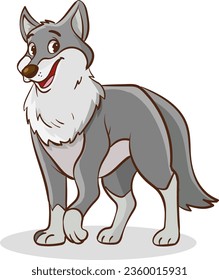 Illustration of a wolf standing on isolated white background done in cartoon style.