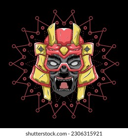 Illustration of a wolf using samurai helmet . Perfect for t-shirt design.