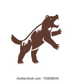 Illustration of a wolverine, Gulo gulo, glutton, carcajou, skunk bear, or quickhatch, the largest land-dwelling species of the family Mustelidae, standing on hind legs from side done in retro style.