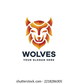 Illustration Wolves Gradient Logo Designs