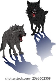 illustration with wolves isolated on white background