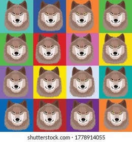 Illustration with wolves in pop art Andy Warhol style; Pack concept ; vector illustration;