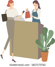 Illustration of a woman accounting at a cash register