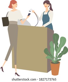 Illustration of a woman accounting at a cash register