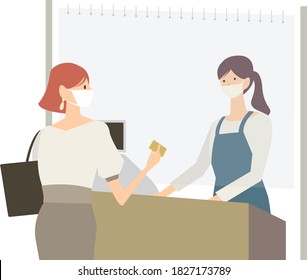 Illustration of a woman accounting at a cash register