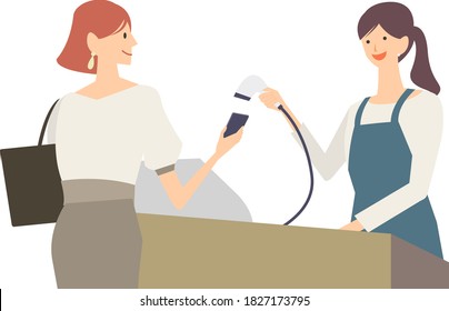 Illustration of a woman accounting at a cash register