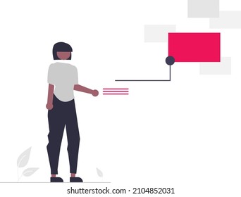 illustration of a woman with an AI robot technology to get instant information. Vector illustrations