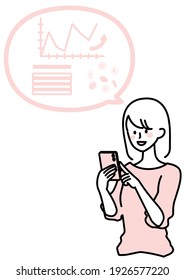 Illustration of a woman analyzing data on a smartphone