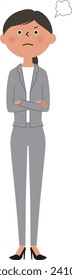 It is an illustration of a woman in an angry suit.