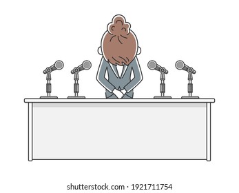 Illustration Of A Woman Apologizing At A Press Conference.