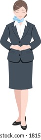 Illustration of a woman apologizing, woman in a suit, white background
