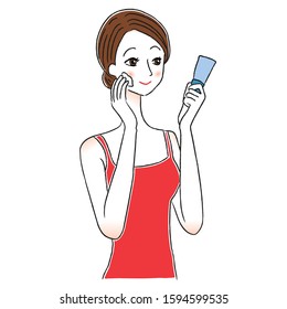 Illustration of a woman applying beauty cream