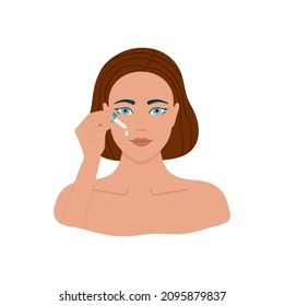Illustration of a woman applying facial serum, skincare routine