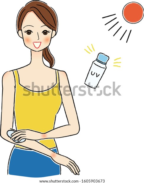 Illustration Woman Applying Sunscreen Stock Vector Royalty Free 1605903673 Shutterstock