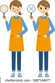 Illustration of a woman with an apron doing a false judgment