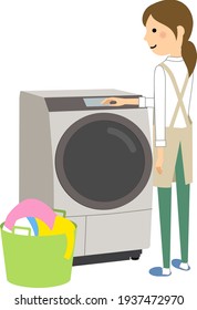 It is an illustration of a woman in an apron doing laundry.