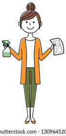 It is an illustration of a woman of an apron to wipe.