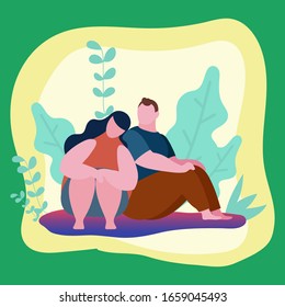 Illustration of a woman asleep on the shoulders of her lover