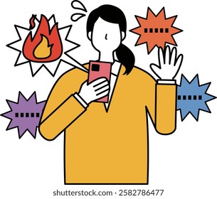 Illustration of a woman and attacks on social media