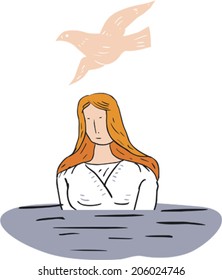 Illustration of  Woman Baptized in Water 