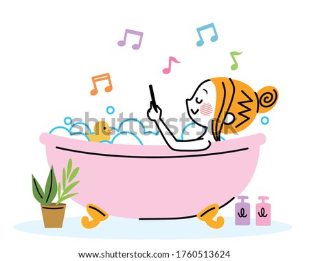 Illustration of a woman bathing.