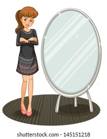 Illustration Girl Jacket Standing Beside Mirror Stock Vector (Royalty ...